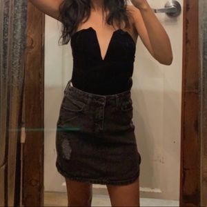 Velvet Deep Neckline Crop Top